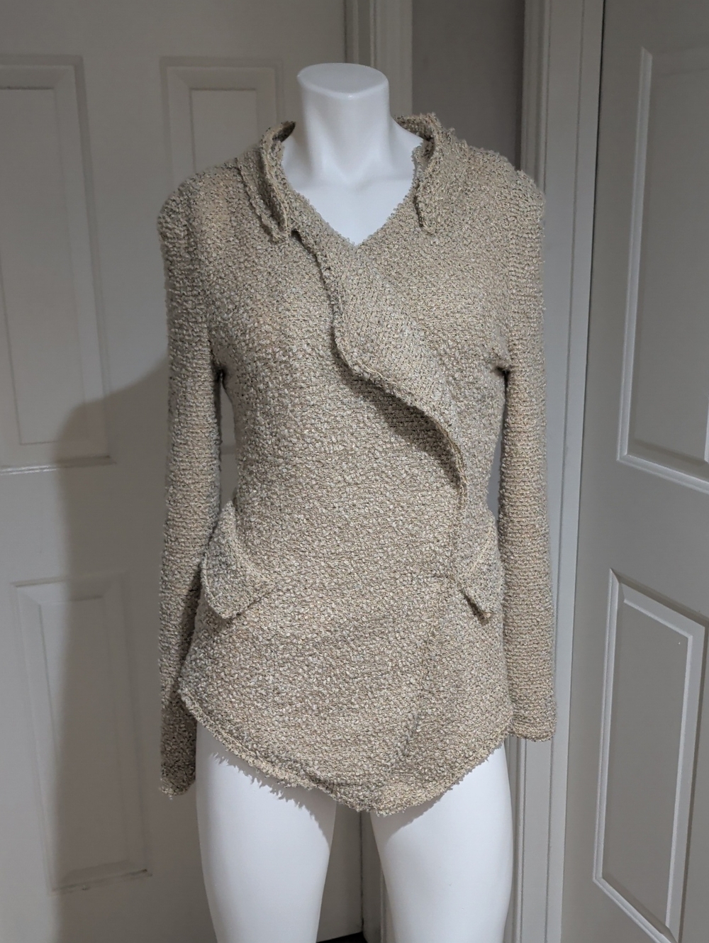 Itro Cream Bouclé Teddy Jacket with Draped Hood Women's Small